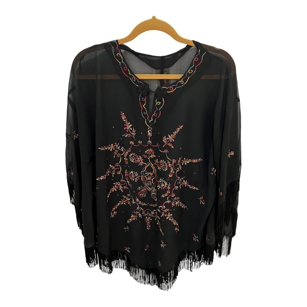 Anthony Black Embroidered Poncho NWT